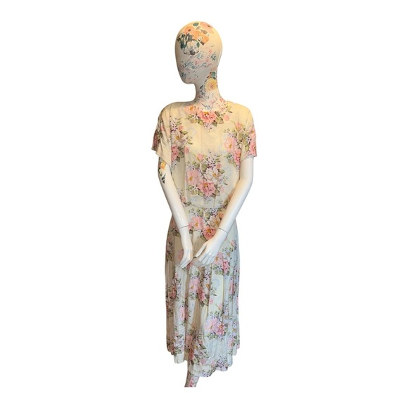 Vintage Depeche ModeChic Floral Maxi Dress in Cream and Pink - Picture 1 of 10